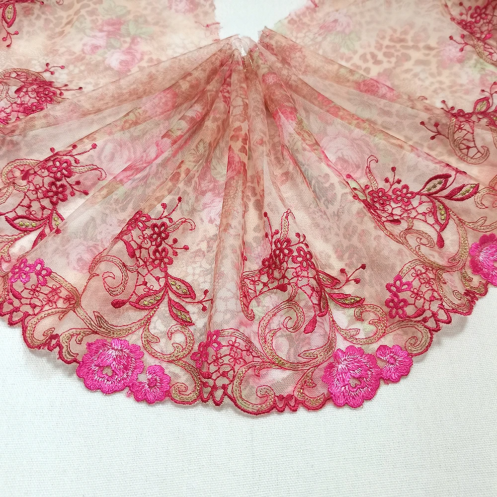 

12Yards 18m Rose Red Mesh Lace Fabric Embroidery Sewing Doll Accessories DIY Garment Needlework Clothing Material Handmade H35