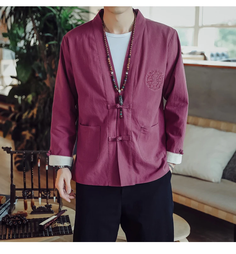 Новое Стильное осеннее Мужское пальто льняная куртка большого размера свободная хлопковая льняная одежда китайский костюм Улучшенная Китайская одежда Tre