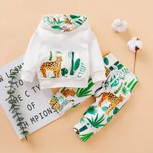 Топы с капюшоном и рисунком для новорожденных мальчиков и девочек, пуловер и штаны, комплект одежды