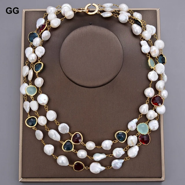 G-G 22 3 rangées Collier de perles de riz blanc naturel Pendentif CZ -  AliExpress