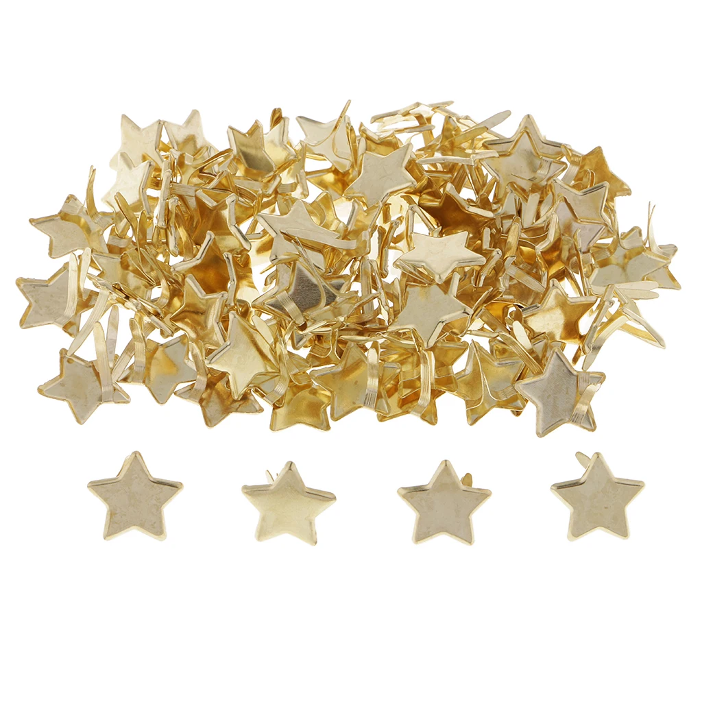 100Pcs Metal Star Head Brads Paper Fasteners for Scrapbooking Gold 14mm