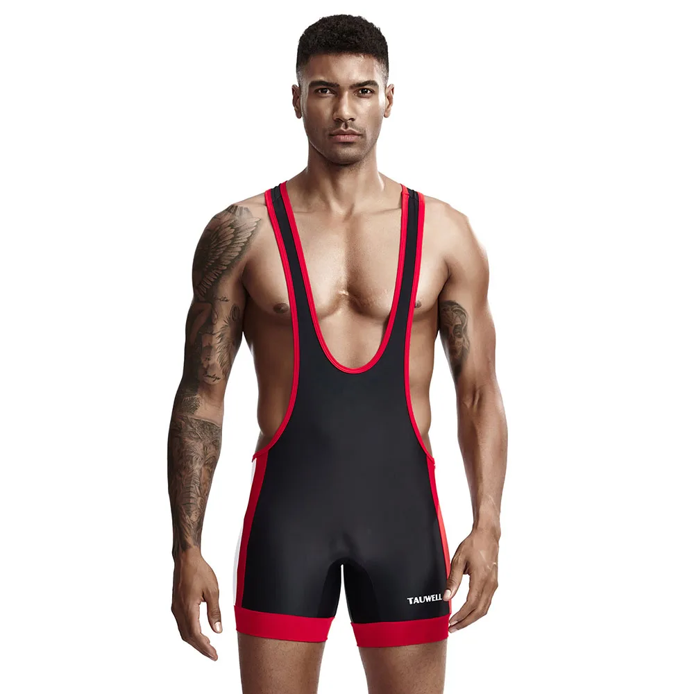 

TAUWELL men's tank top jumpsuit sexy men's one-piece tights thin quick-drying fabric tights fitness wrestling suit shapewear