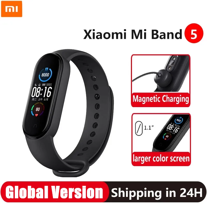Умный Браслет Xiaomi Mi Band 5 1 &quotAMOLED цветной экран фитнес-трекер сердечного ритма