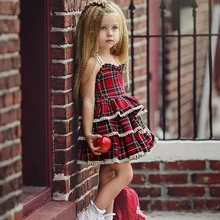 Детское платье; Одежда для девочек; кружевное платье на бретелях; Пышное многослойное платье в клетку для маленьких девочек; рождественское платье для малышей