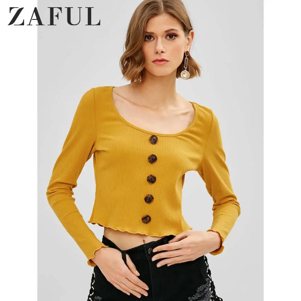 Женский трикотажный пуловер с длинным рукавом ZAFUL однотонный Тонкий