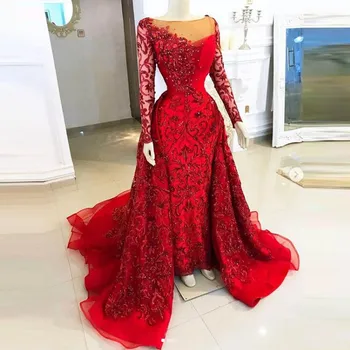 

2020 robe de soiree Evening Gowns Detachable Skirt Beads vestido de festa longo Evening Dress Prom Gown Sleeve Custom Made