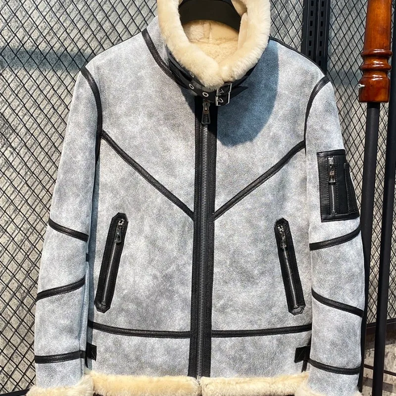 mens lambskin coat Mens New Genuine Leather Sheepskin Biker Jacket Casual Outerwear Straight Zippers Turn-Down Collar Korean Fashion Fur Coat big & tall genuine leather coats & jackets