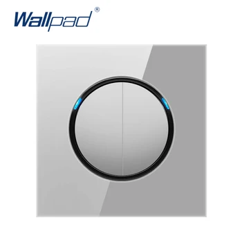 

2019 Wallpad 2 Gang 1 Way Random Click Push Button Wall Light Switch With LED Indicator Grey Crystal Glass Panel 16A