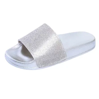 

Slipper for Womens Flat Slides Sandals Sparkly Sliders Colorful Diamond Slippers 36-41 size 4 color zapatos обувь solid shoes