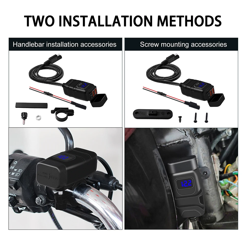 Мотоциклетные Quick Зарядное устройство 12V SAE к USB адаптер с Вольтметр вкл/выкл переключатель
