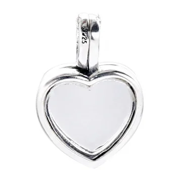 

925 Sterling Silver Bead Charm Small Floating Heart Locket Sapphire Glass Necklace Pendant Fit Bracelet Diy Jewelry