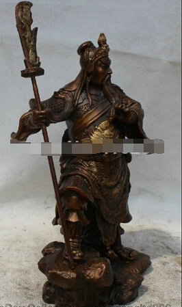 407+++ 1" Китайский Бронзовый фэн-шуй народный нож Guan Gong Yu воин Бог рыцарь статуя