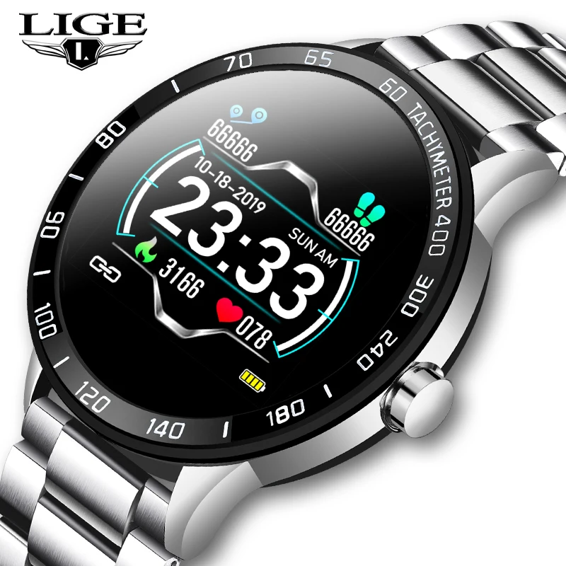 LIGE Neue Stahl Gürtel Smart Uhr Männer Herz Rate Blutdruck Gesundheit Überwachung Sport Wasserdichte Smartwatch fitness tracker + Box