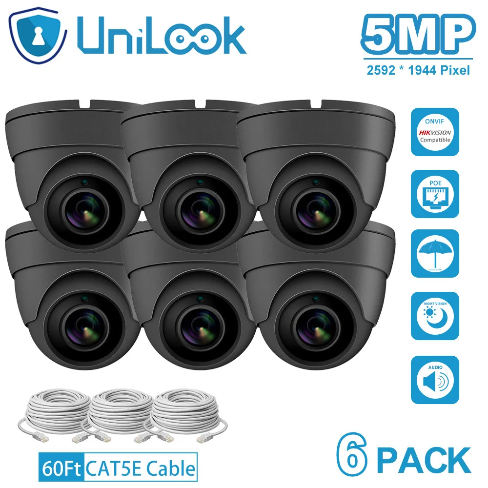 

UniLook 5MP IP Camera poe onvif Audio Built in Microphone IP CCTV Security Turret Dome Camera H.265 6PACK Grey