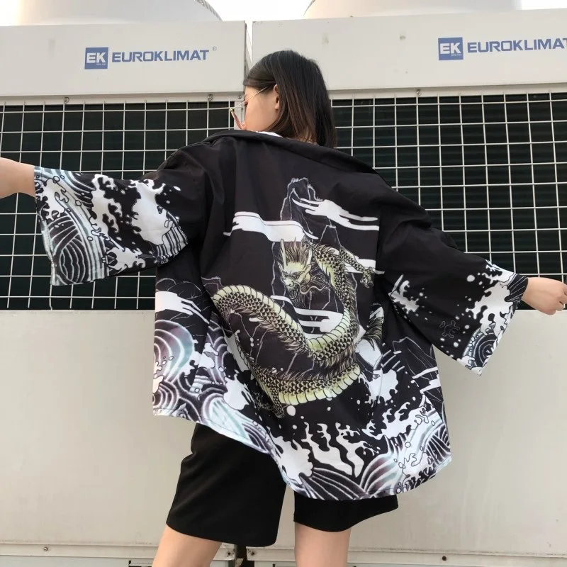 Black Ladies Chinese Tops Japanese Kimono Haori Hanfu Cheongsam Top Tang Suit New Year Chinese Style Clothing Women 11492