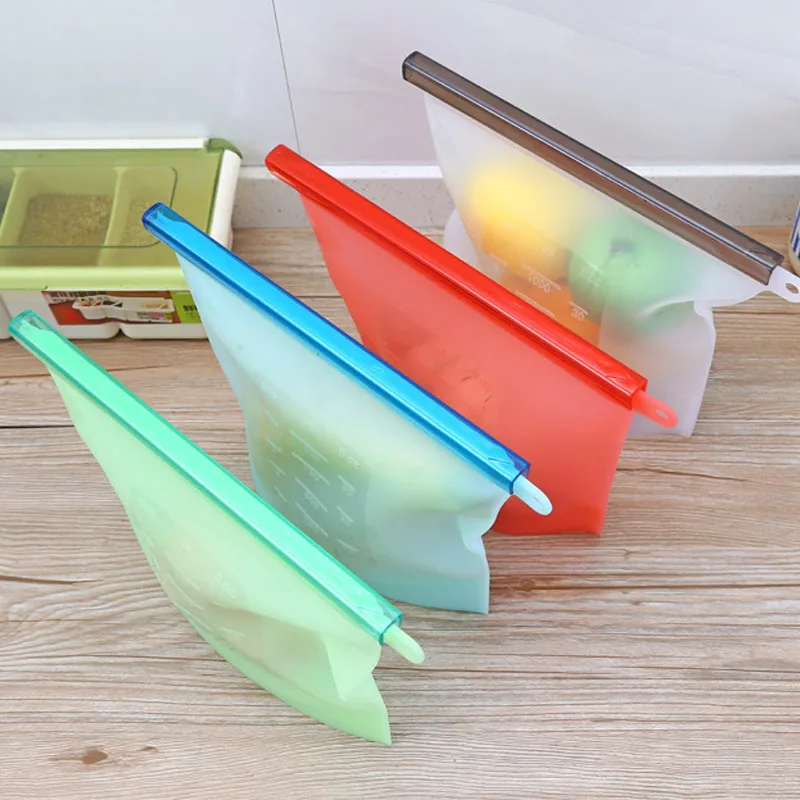 Silicone Food Storage Bags Reusable Fresh Bag Vacuum Sealer for Fruit Meat Milk AUG889
