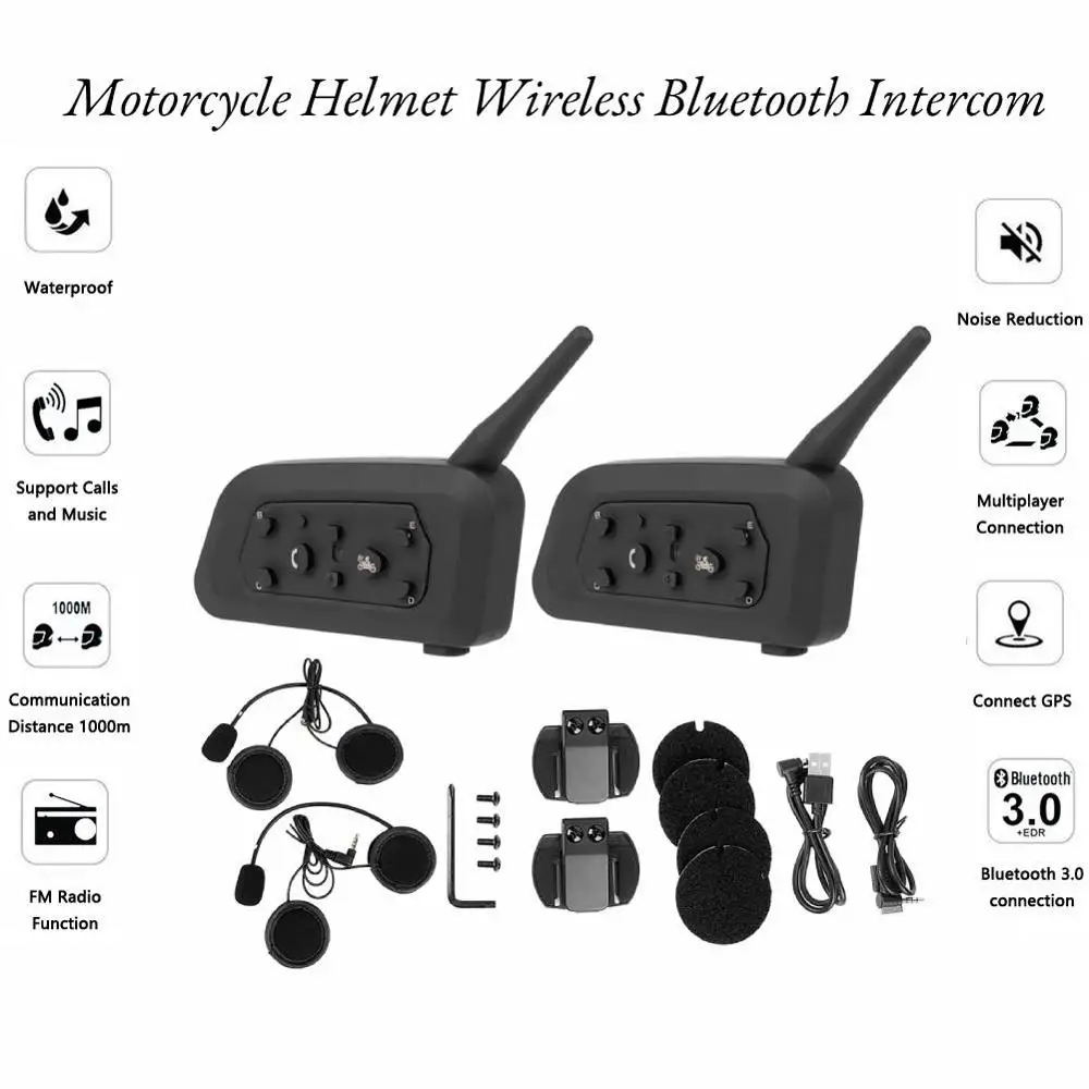 2 шт V6 1200 мотоциклетный шлем беспроводные Bluetooth домофоны свободные руки наушники