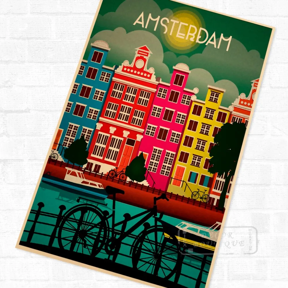 hvad som helst Aja impressionisme Pop Art Netherlands Amsterdam Travel Poster Vintage Retro Decorative DIY  Wall Stickers Home Posters Art Bar Art Decoration Gift _ - AliExpress Mobile