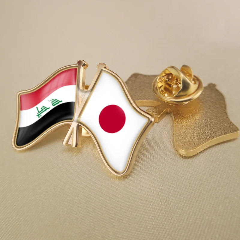 

Iraq and Japan Crossed Double Friendship Flags Lapel Pins Brooch Badges