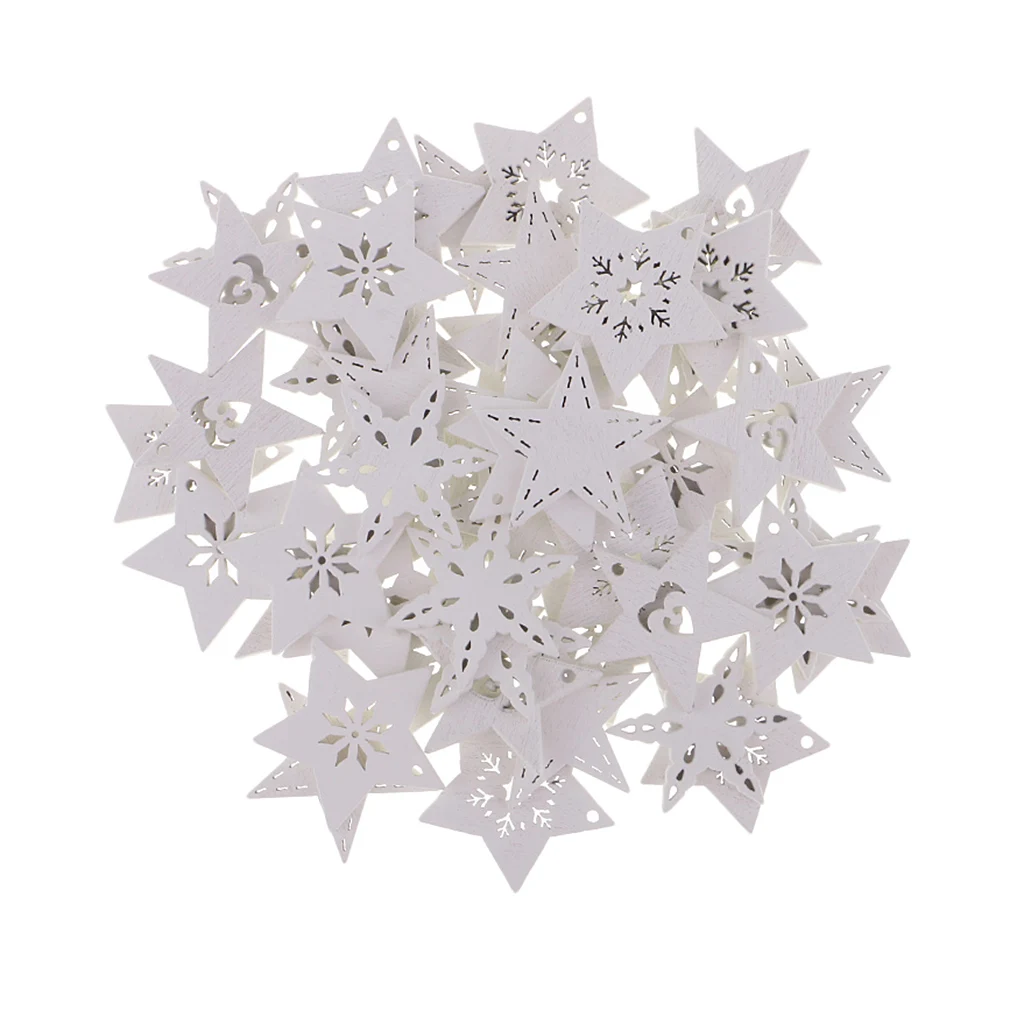 50 Wooden Star Christmas Snowflake Shapes Craft Scrapbooking Card making 3mm