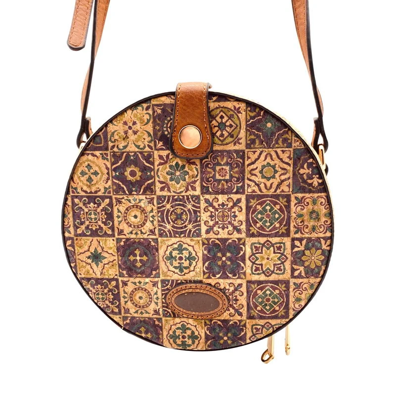 Bolso Circular de corcho de azulejo de Portugal para mujer, bolso cruzado forma redonda con estampado de Cachemira y hombros de mariposa, novedad de 2021| - AliExpress