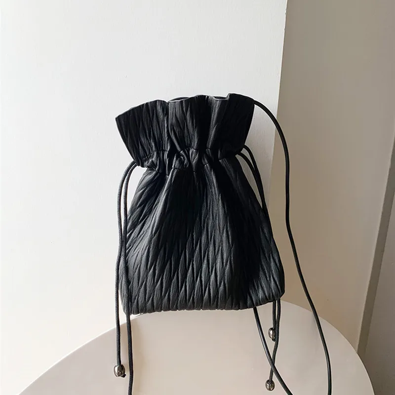 

Mini Drawstring Bucket Bag Shoulder Bag Fashion Casual Leisure Quality Pu Leather Mini Cellphone Crossbody Bag For Women