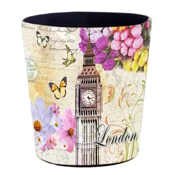 

25 X 20 X 27cm 10L Waterproof Leather Trash Bin Waste Container Garbage Can Butterflies Pattern Office Trash Cans Household