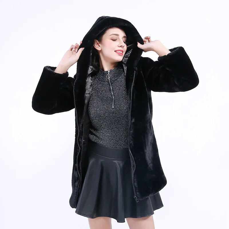 ZADORIN мех с капюшоном длинное черное пальто готическое меховое пальто из искусственного меха женская винтажная тонкая куртка на молнии с длинным рукавом плюс размер