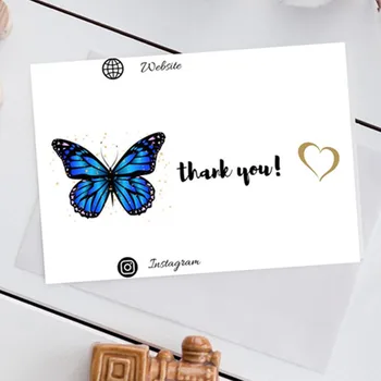 

Custom Blue Butterfly Thank You Card For Small Businesses, Packaging Insert, Customer Thank You，Easy, thanks for the card