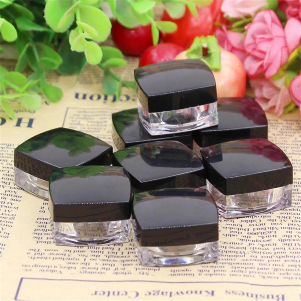 3G 5G 10G 20G Small Square Refillable Bottles Transparent Empty Jar Acrylic Pot with Black Lid Makeup Bottle Jar Face Cream Box plexiglass transparent acrylic six sided fixed block connection crystal nut chassis components for electric stoves square dishes