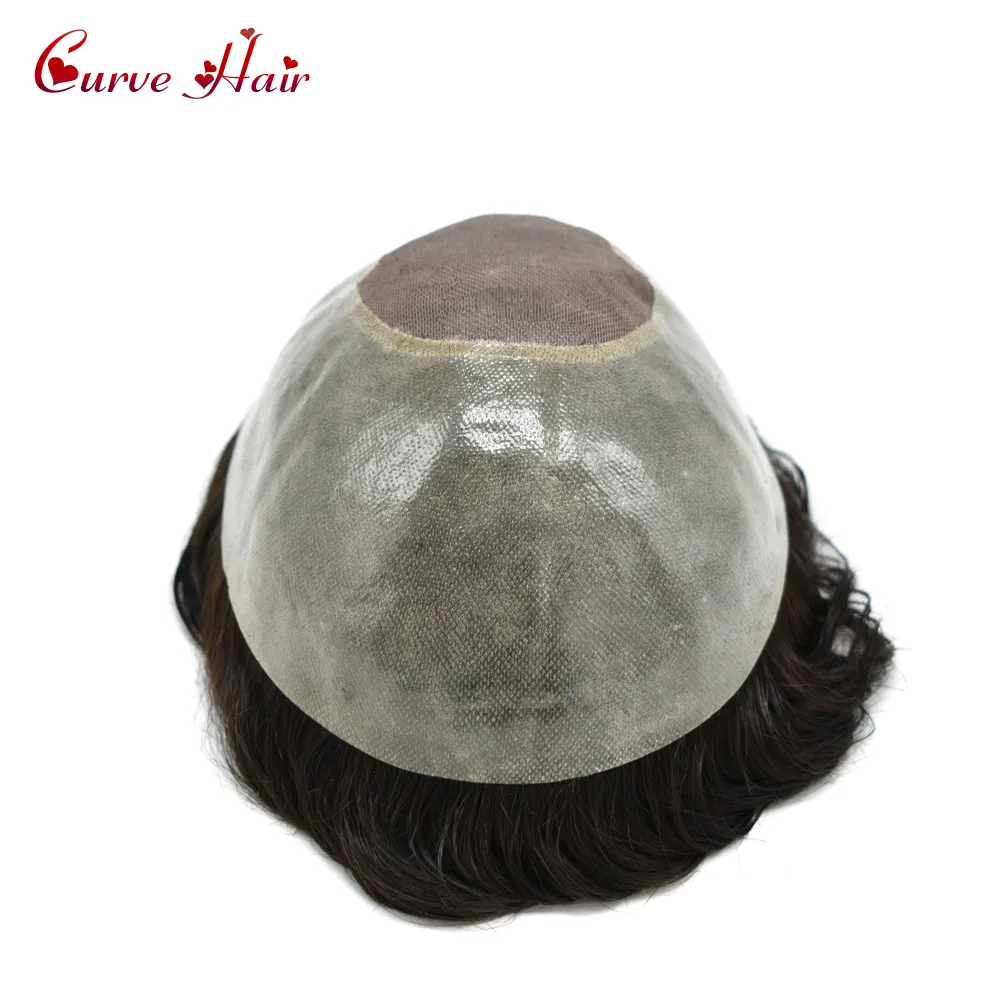 Мужской парик из натуральной кожи s Toupee натуральный черный натуральных волос