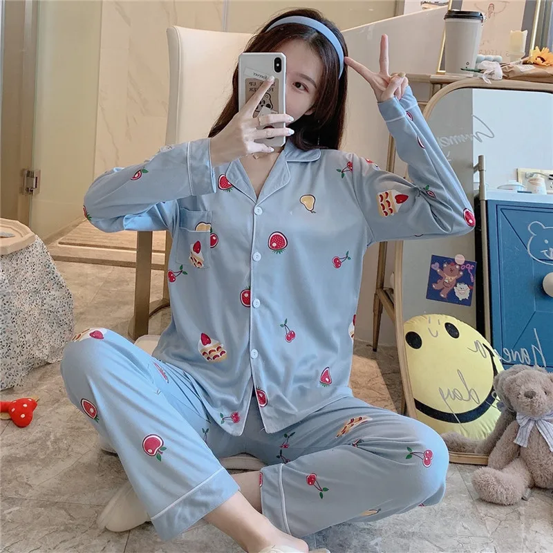 

Женская зимняя одежда для сна, Хлопковая пижама, длинные брюки, Женский пижамный комплект с длинным рукавом, Женский весенне-летний 2020