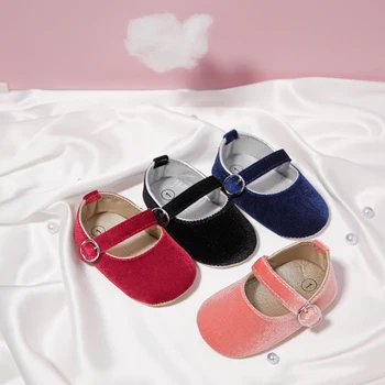 KIDSUN Newborn Baby Shoes Girls Princess Shoes Solid 4-Colors Anti-slip Soft Sole Cotton Flat First Walker Infant Accessories 1