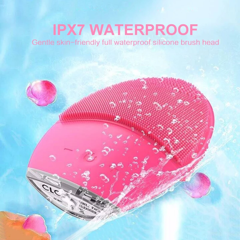 Electric Silicone Face Cleaning Brush Color Vibration USB Rechargeable Smart Ultrasonic Facial Cleansing Massage Tool 2