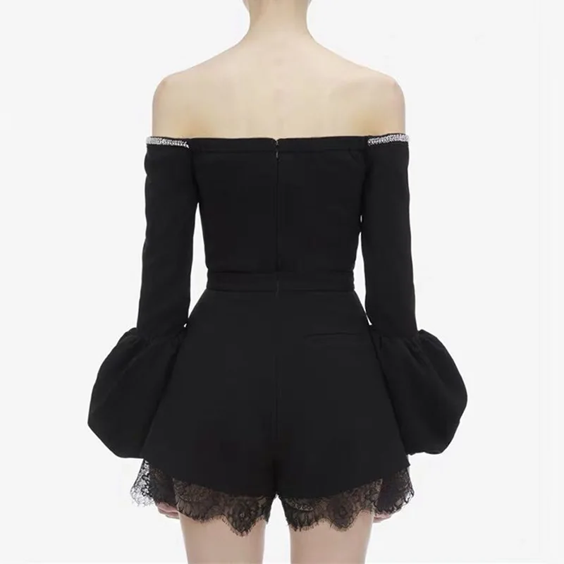 DEAT, весенний и летний комбинезон с квадратным воротником и рукавами-фонариками, кружевной сексуальный мини комбинезон с открытой спиной WK26301L