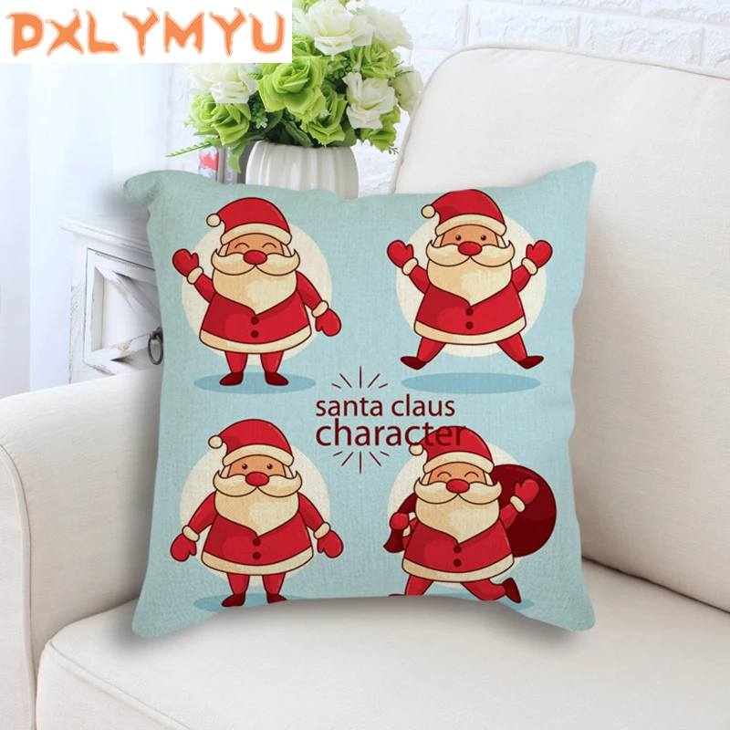Квадратная наволочка льняная Подушка с надписью &quotMerry Christmas&quot декоративная