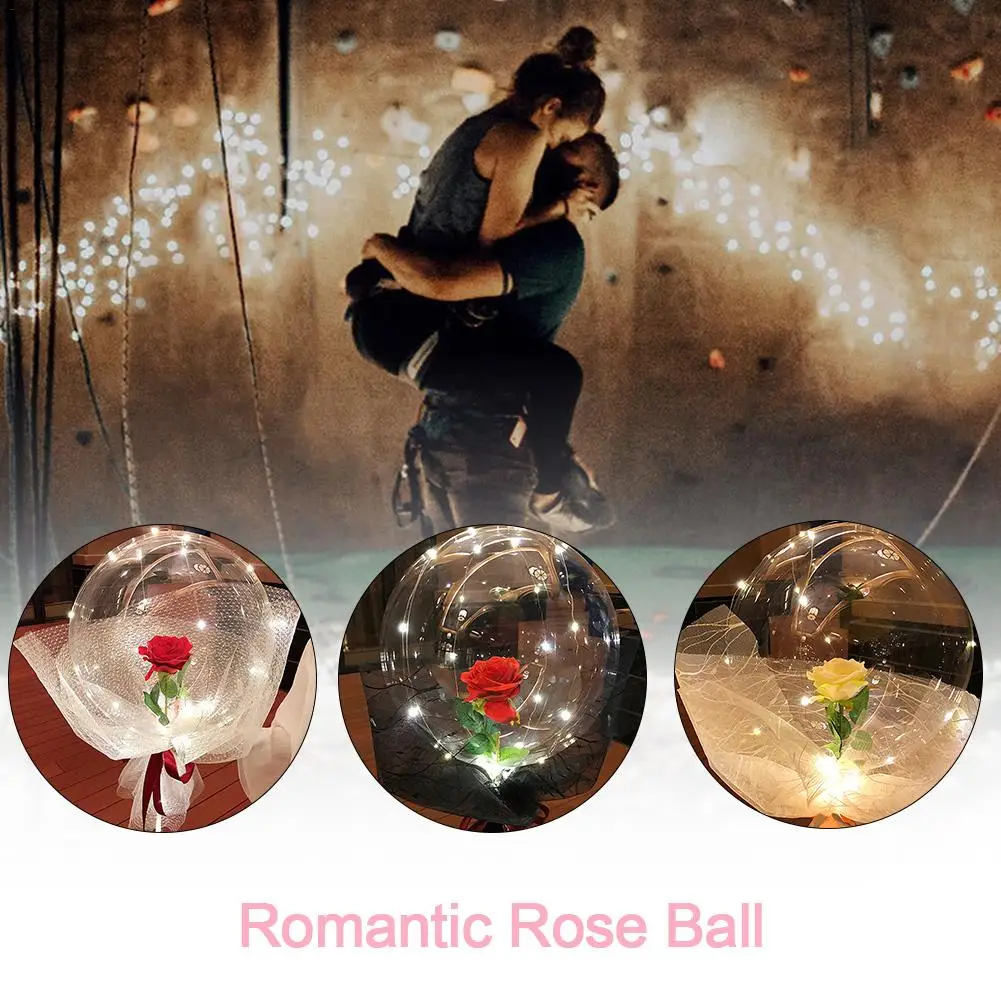 LED Luminous Balloon Transparent Round Foam Rose Bouquet Ball Birthday Party Wedding Decoration Girl Christmas Gift NEWER