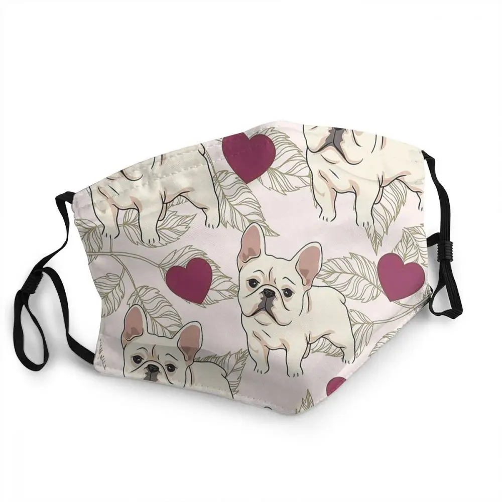 French Bulldogs And Hearts Men Women Non-Disposable Face Mask Dog Anti Haze Dustproof Protection Cover Respirator Mouth Muffle | Аксессуары