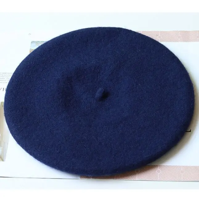 Зимняя женская Повседневная колпачок из шерсти новая кашемировая вязаная шапка для девочек - Цвет: navy blue