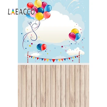 

Laeaco Photo Backgrounds Colorful Flag Balloon Cloud Baby Birthday Party Wooden Board Photographic Backdrops For Photo Studio