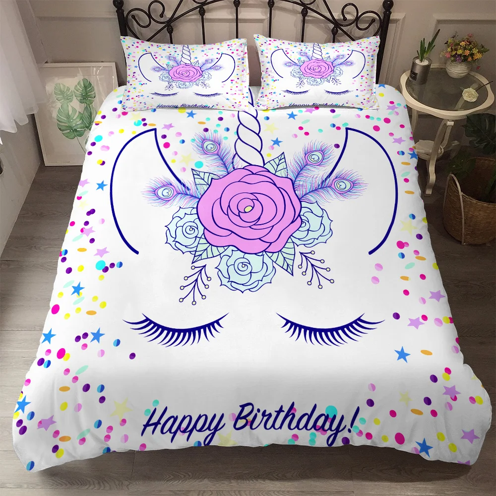 Featured Smile Unicorn Pink Princess Duvet Cover Set King Queen Full Twin Size Bed Linen Set