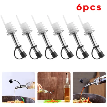 

6 pcs Pourer Spout Stopper Dispenser Liquor Flow Set Wine Olive Oil Leakproof Stainless Steel Wine Bottle Stopper Bar Tools
