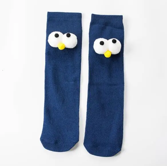 Navy blue Детские носки без пятки с объемными большими глазами; Прямая Одежда спереди и сзади; носки для родителей и детей; милые детские носки с героями мультфильмов - Цвет: Navy blue