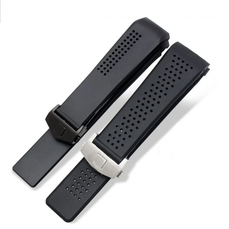 

24 22mm Silicone Black Submersible Men Watchband For TAG HEUER Fluororubber Watch Strap Band Bracelet belt Accessories