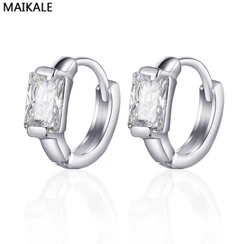 

MAIKALE Simple Square Stud Earrings Gold Silver Color AAA Cubic Zirconia Copper Small Korean Earrings For Women Send Friend Gift