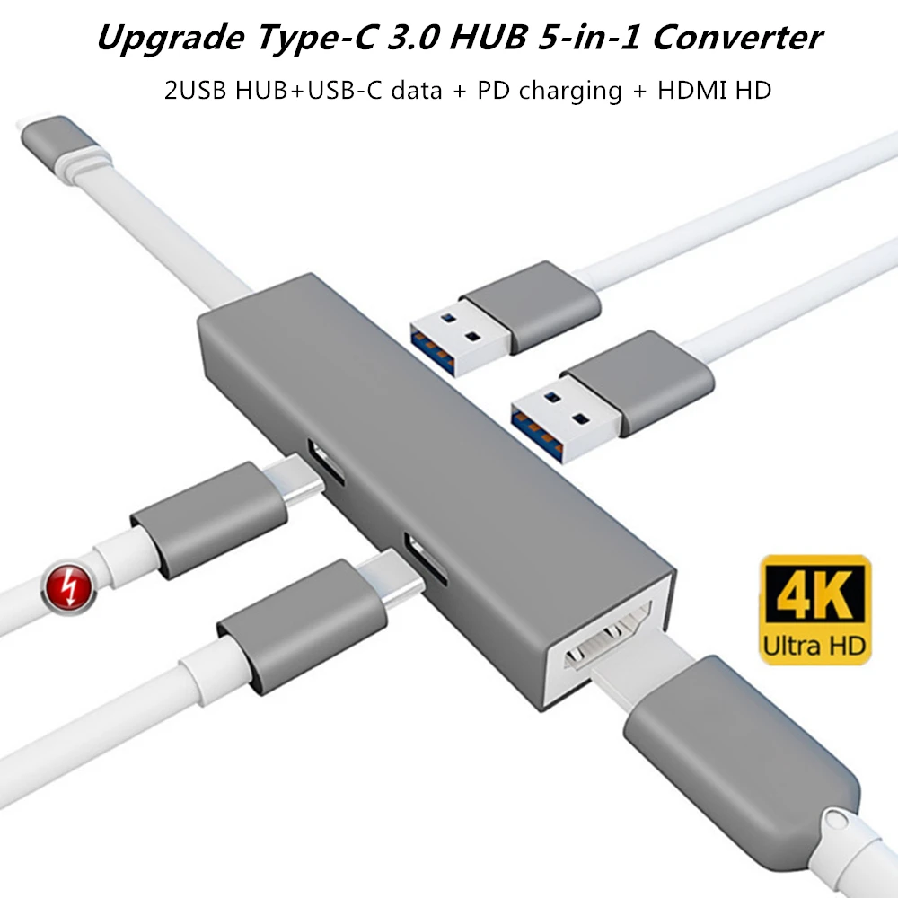 ОВБР USB C центр данных C-Тип HDMI HD PD Быстрая зарядка 5 в 1 конвертер адаптер с USB 3,0 Порты и разъёмы для MacBook huawei MateBook