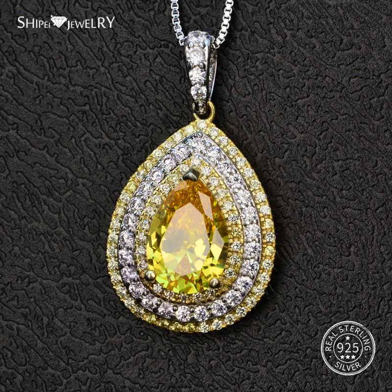 Yellow Sapphire Shipei Citrine Water Drop Necklace for Women 925 Sterling Silver Ruby Emerald Pendant Wedding Necklace Fine Jewery Gift - Цвет камня: Yellow Sapphire
