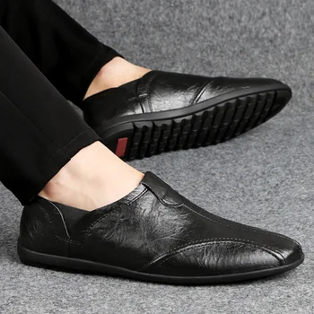 

Men Moccasins Genuine leather shoes slip-on Soft natural skin loafers business Dress shoes Comfortable drive flats moccasins a4