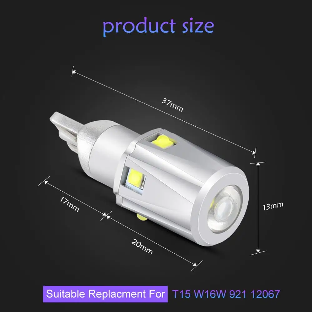 2 шт. T15 W16W WY16W 6SMD супер яркие чипы Canbus без ошибок 1000LM 8 Вт резервный светильник автомобильный Реверсивный светильник ing поворотники