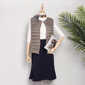 

Lightweight Duck Down Sleeveless Women Down Jacket Winter Warm Overcoat Gray Thicken Normal Length Outwear Large Size 3XL